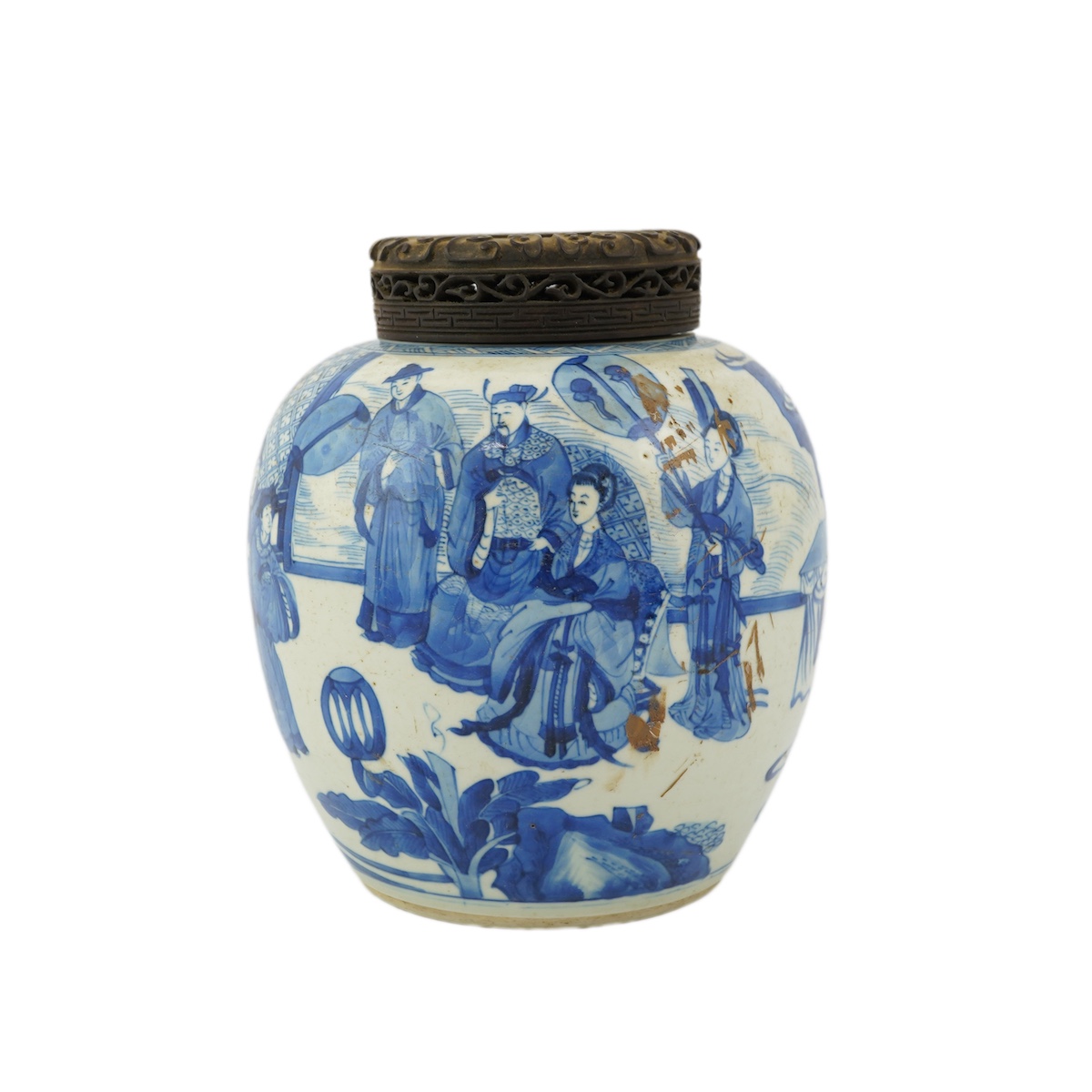 A Chinese blue and white ‘court scene’ jar, Kangxi period